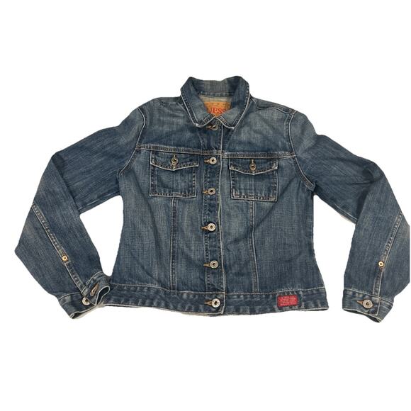 Guess Denim Women’s Sz Large Jean Jacket Blue Wash Mexico Style #69838 - Picture 1 of 13